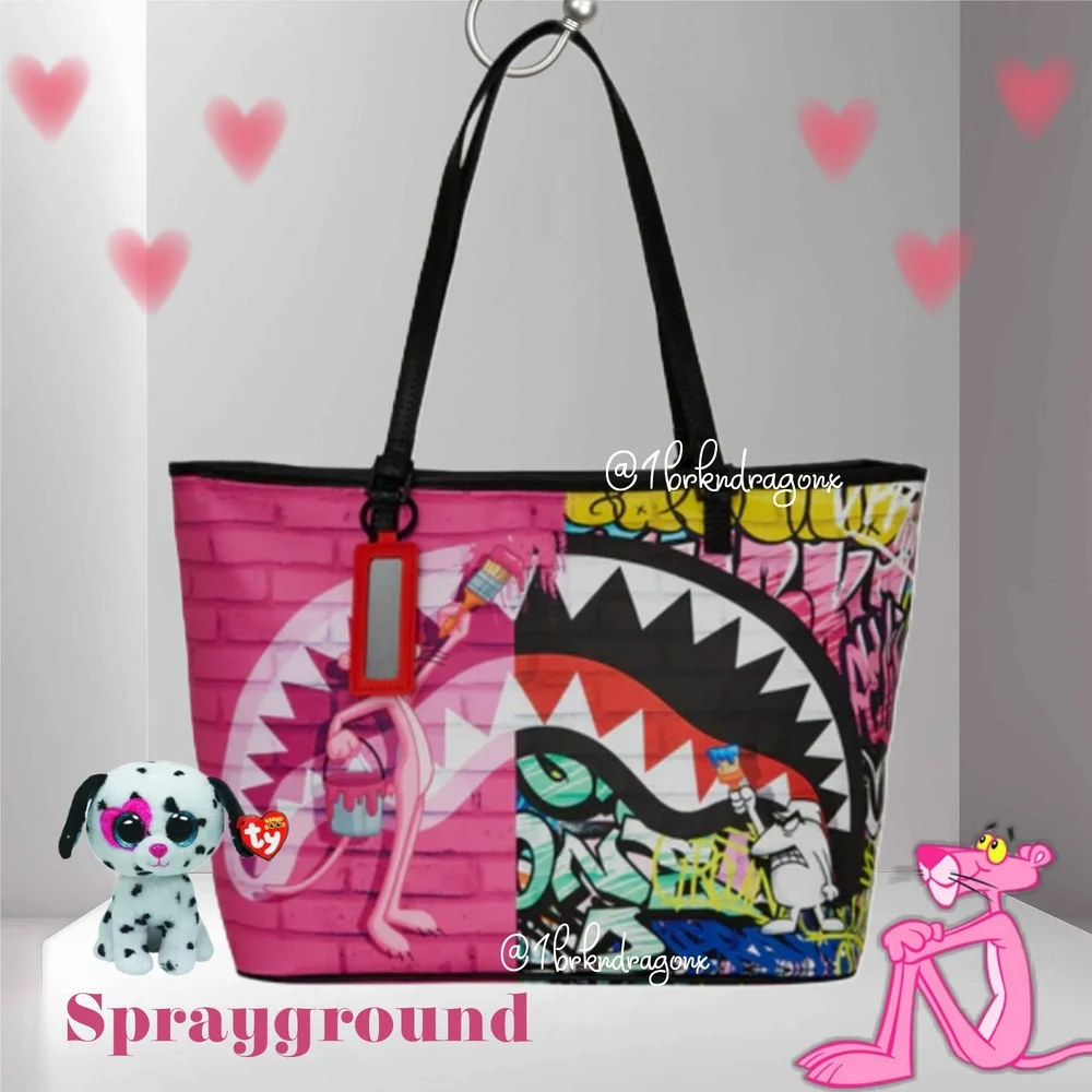 Sprayground Checkered Graffiti Pink Panther Leather  Graphic Tote  NWT - Picture 8 of 16